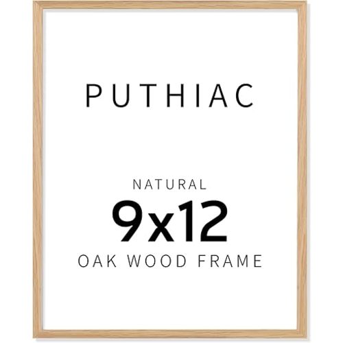 puthiac 9x12 Oak Wood Picture Frams - Minimalist 9x12 Oak Wood Frames, 9"x12" Picture Frame Wood, Natural Solid Wooden Picture Frames for Wall Art Photo and Prints(1 Pack, Beige)