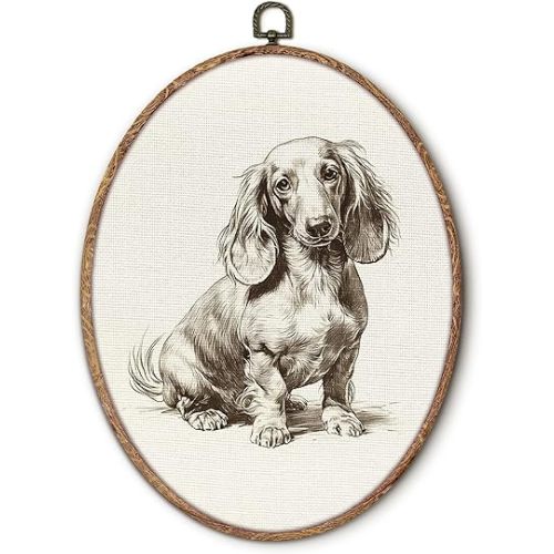 Vintage Dachshund Oval Wall Art Framed, Retro Weiner Dog Oval Wall Decor, Dachshund Weiner Dog Gifts Hanging Canvas Prints Wall Sculptures for Bedroom Living Room Decor, 8.5x11.5 Inch