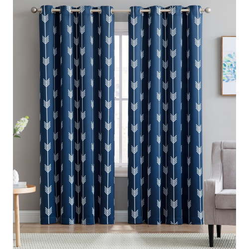 THD Arrow Print Thermal Room Darkening Blackout Energy Efficient Window Curtain Grommet Panels - Pair