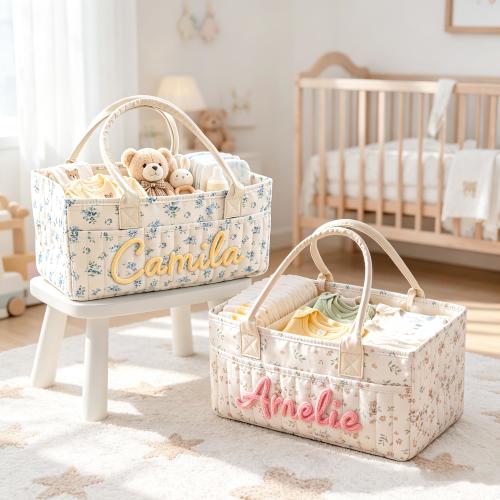 Personalized Baby Diaper Caddy: Custom Name  Storage Basket, New Mom Gift