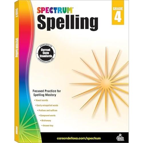 Spectrum Grade 4 Spelling Workbook, Compound Words, Dictionary Skills, Prefixes, Suffixes, Vowels, Vocabulary, Grammar, and More, Language Arts Classroom or Homeschool Curriculum