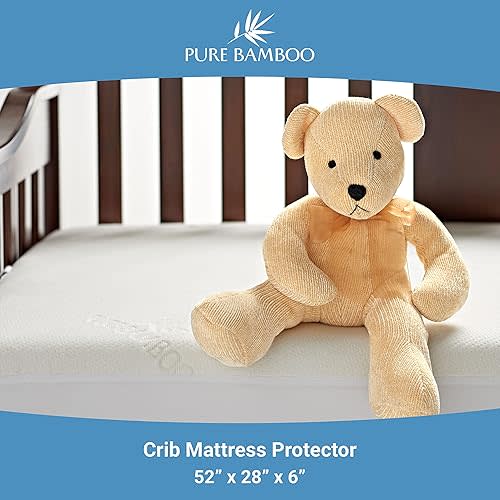 Bamboo Crib Mattress Protector by Pure Bamboo, Waterproof - Breathable, Noiseless Mattress Cover Pad Protects Against Moisture & Stains - Fits 52x28x6 inch Mattress