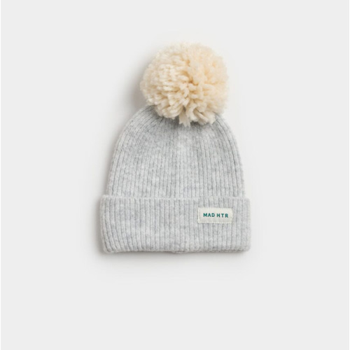 Infant Mad Hatter Ribbed Knit Pom Beanie - Heather Grey