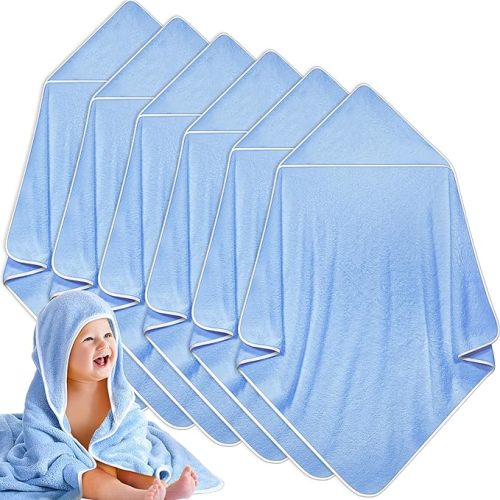 Chumia 6 Pack Baby Bath Towel Coral Fleece Soft Absorbent Newborn Hooded Towel for Kid 30 x 30 Inch Toddler Bath Blanket for Babies Infant Shower Gift(Blue)
