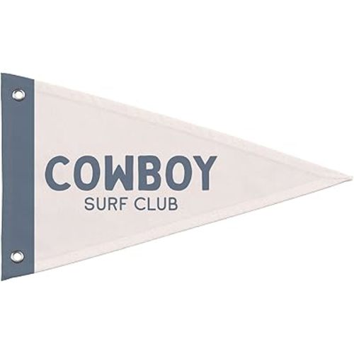 Cowboy Surf Club Pennant Banner Flag,Coastal Nursery Wall Decor for Boys Girls,Beach Theme Kids Room Decor,Ocean Toddler Bedroom Playroom Hanging Banner,Surf Room Decoration,14.9x9 Inch