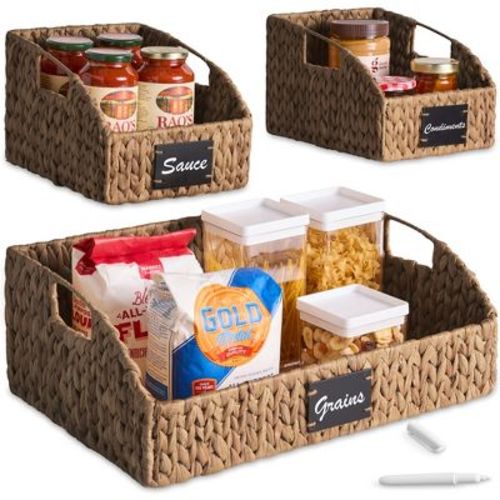 Best Choice Products Water Hyacinth Pantry Storage Baskets, Wicker Baskets w/ Built-in Handles - Chestnut