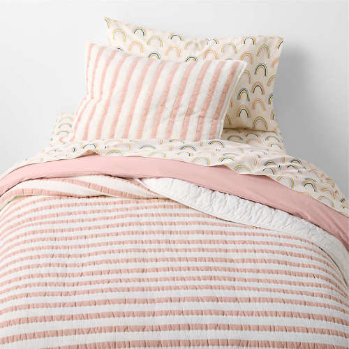 Pink Striped Waffle Weave Kids Twin Quilt