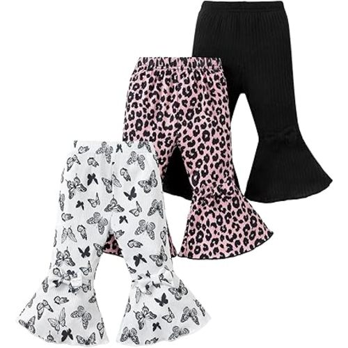 Mioglrie Baby Girl Pants Toddler Leggings 3 Pack Flare Newborn Baby Pants 3 6 9 12 18 24 Months Bell Bottoms for Girls