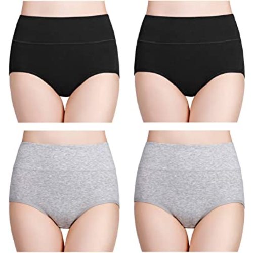 wirarpa Women's Cotton Underwear High Waisted Ladies Panties Full Coverage Briefs 4 Pack (Regular & Plus Size)