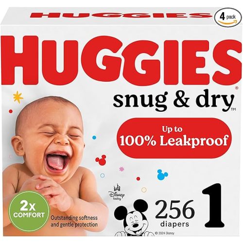Huggies Size 1 Diapers, Snug & Dry Newborn Diapers, Size 1 (8-14 lbs), 256 Count