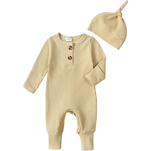 Twopumpkin Newborn Baby Boy Short Sleeve Romper Jumpsuit Ribbed Neutral Outfit Clothes 0 3 6 9 12 Months Outfit