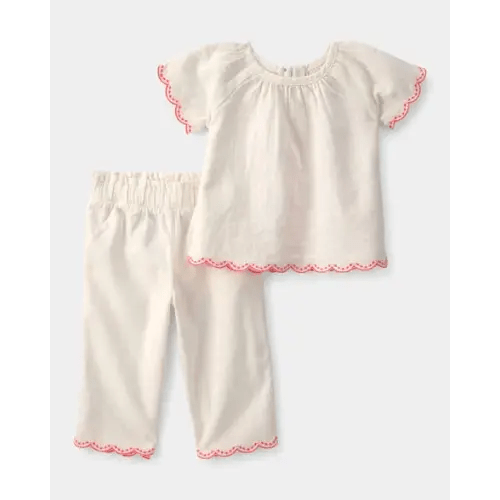 Baby Girl 2-Piece Linen-like Short-Sleeve Outfit Set - Cream | Carter's