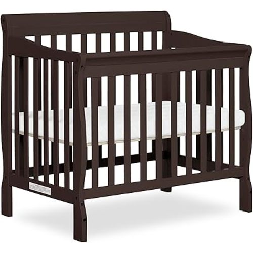 Dream On Me Aden 4-in-1 Convertible Mini Baby Crib, GREENGUARD Gold & BSA Certified, Sustainable Pinewood, Non-Toxic Finish, 3 Mattress Heights, Converts to Mini Day & Twin-Size Bed - Chocolate Chip