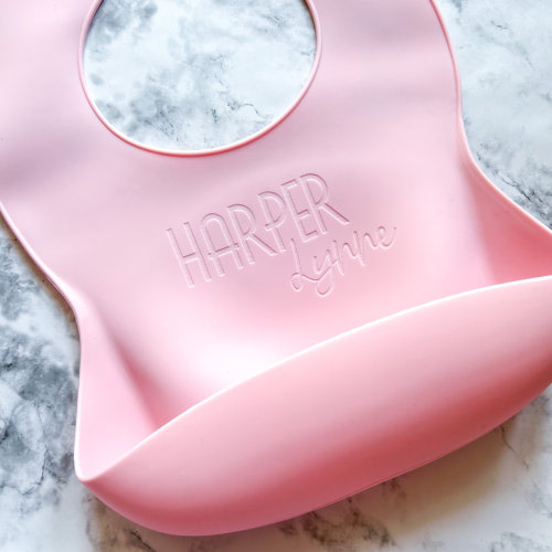 Personalized Silicone Baby Bib: Food Catcher, Laser Engraved Name