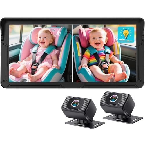 Rohent Dual Baby Car Camera for 2-Kids: 6.9'' HD Split Screen with Auto Brightness 1080P Backseat Camera for Twins Infrared Night Vision - 360° Adjustable USB Easy Setup Ideal for SUVs Minivans