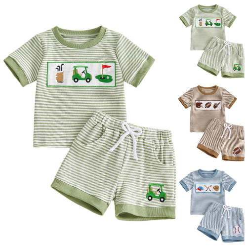 Toddler Baby Boy Golf Outfit Short Sleeve Golf Cart Polo T Shirts Top and Shorts Set 2Pcs Golf Theme Summer Clothes