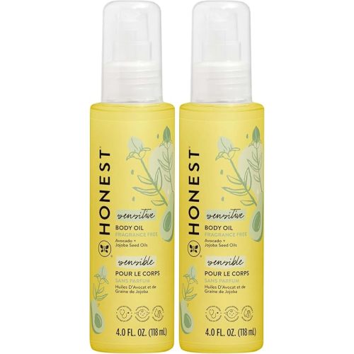 The Honest Company Fragrance-Free Moisturizing Body Oil, Nourish Soothe Baby's Skin, Plant-Based, Hypoallergenic Vegan, 4.0 fl oz,(Pack of 2)