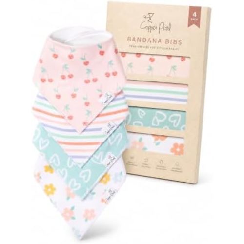 Copper Pearl Baby Bibs 4 Pack, Printed Bandana Drool Bibs for Baby Girl & Boy, Soft Cotton Drooling Teething Bibs