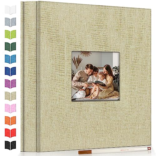 Artfeel Photo Album Self Adhesive Scrapbook Album for 3x5 4x6 5x7 8x10 Pictures,60 Pages Linen Cover with Display Window DIY Photo Book,Ideal Gifts for Family Travel Wedding Baby