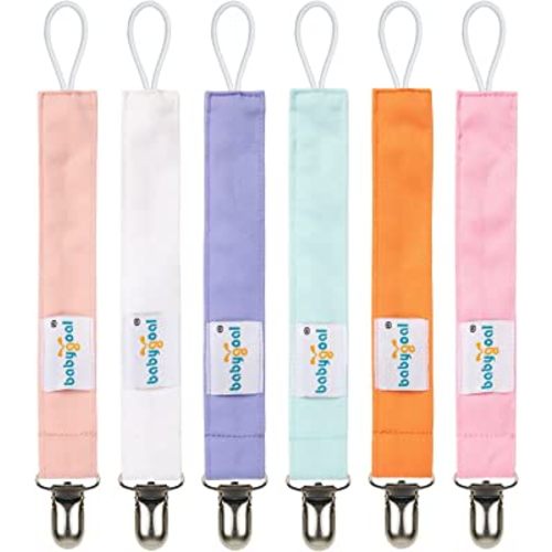 Babygoal Girl Pacifier Clips, 6 Pack Solid Color Pacifier Holder Clips for Boys and Girls Fits for Most Pacifier Styles and Baby Gift 6MP23