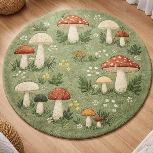 Hand-Tufted Wool Mushroom Rug – Whimsical Kids Room Decor