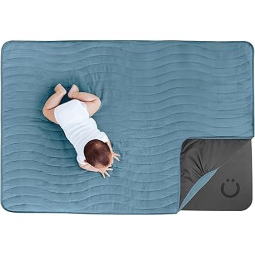 Ubbi Baby Floor Mat, Thick and Comfortable 40.5 x 57 Padded Play Mat for Babies and Toddlers, Detachable Cotton Muslin Cover, Machine Washable and Foldable, Open Water