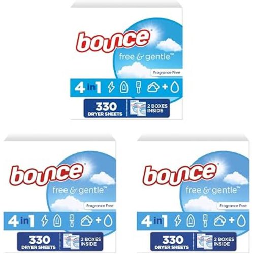 Bounce Free And Gentle Dryer Sheets For Sensitive Skin, Hypoallergenic, Free Of Dyes And Perfumes, Unscented, 330 Count (Pack of 3)