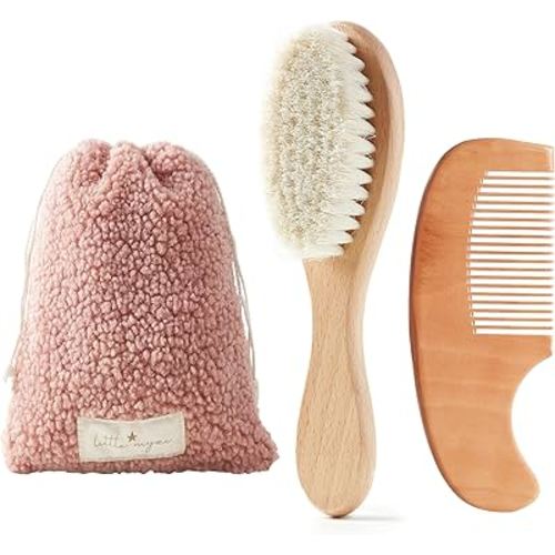 MYZI Baby Hair Brush Set – Soft Baby Brush Set for Newborns, Baby Comb and Brush Set Girl and Boy, Toddler Hair Brush and Toddler Comb - Baby Gift Set