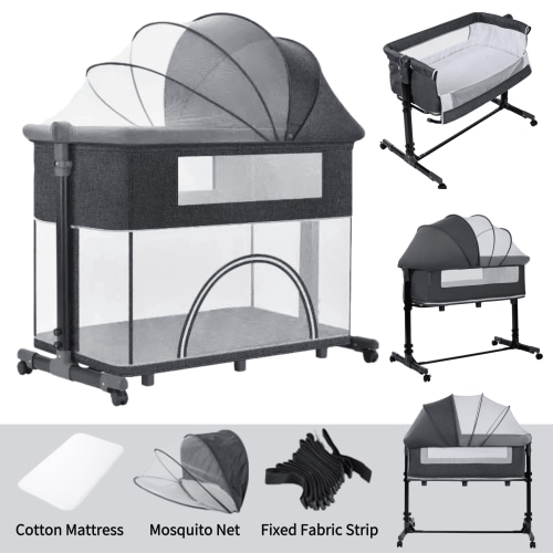 Multifunctional Baby Bassinet & Bedside Sleeper,Rocking Crib and Playard Combo with Play Zone,Unisex,GREY