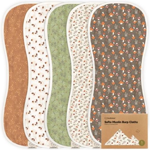 KeaBabies 5pk Organic Softe Muslin Burp Cloths for Baby Girls and Boys, Large Absorbent Burping Cloths for Babies, Baby Burp Clothes (Fall Spores)