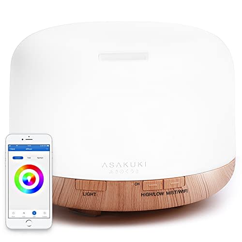 ASAKUKI Smart Wi-Fi Essential Oil Diffuser, 500ml App Control Humidifier | Voice Control Compatible with Alexa, Aromatherapy for Relaxing Atmosphere in Home Office Bedroom(Light Brown)