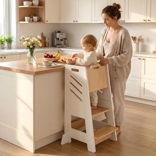 Toddler Tower with Sliding Panel, 3-Level Adjustable Kitchen Stool,Sturdy