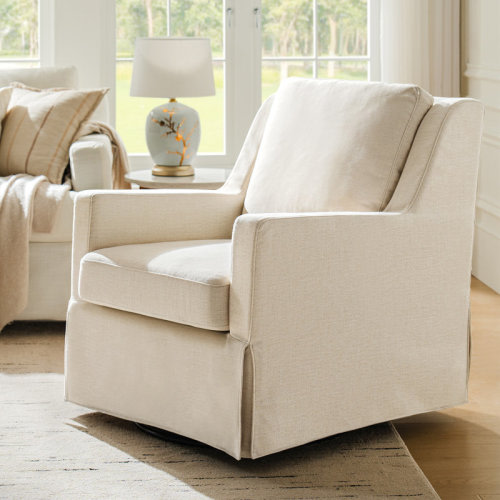 Beachcrest Home™ Wimberly 30" W Farmhouse Slipcovered Down-blend Swivel Rocking Chair with Pillow Back & Reviews | Wayfair