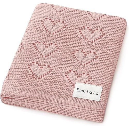 Heirloom Knit Heart Swaddling Blanket for Girls - 100% Luxury Cotton Baby Blanket - Soft Warm Swaddle Receiving Crib Receiving Blanket for Newborns Infants & Toddlers (Pink)