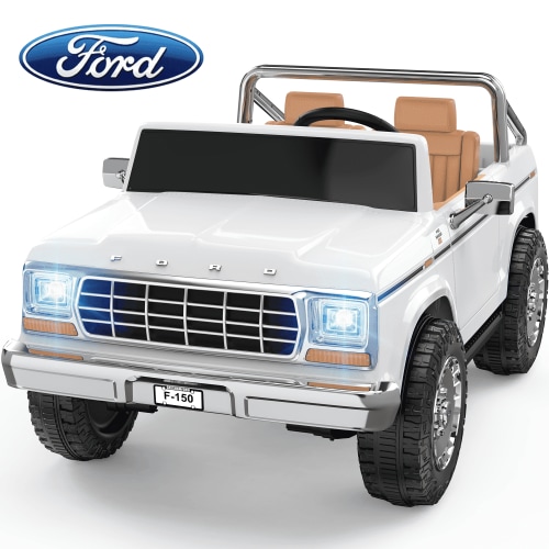 TOKTOO 24V Ride on Car for Big Kids, Licensed 1973 Ford F-150 2 Seater 24 Volt Ride on Toy, Kids Electric Car with Large Storage Box, Remote Control, 400W Powerful Motors, 4 Wheels, White