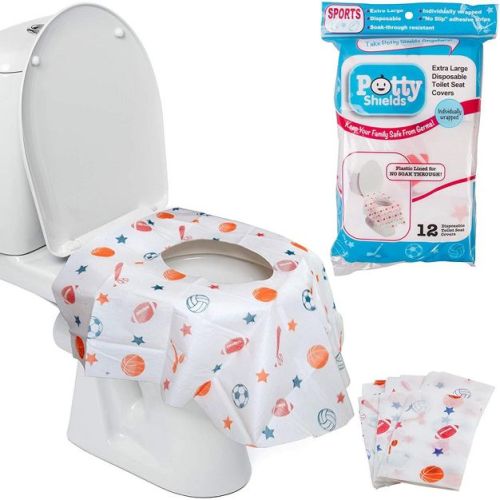 Potty Shields Disposable Toilet Seat Covers for All Ages 12 Pack - Protect From Public Toilets - XL, Waterproof, Individually Wrapped - Blue/Science