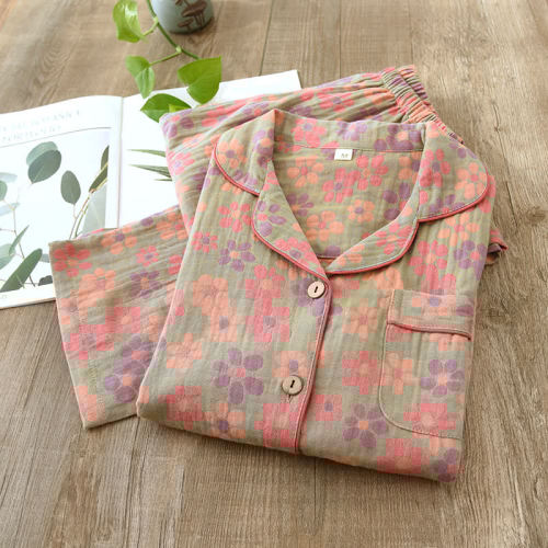 Ownkoti Cotton Gauze Long Sleeves Pajama Set