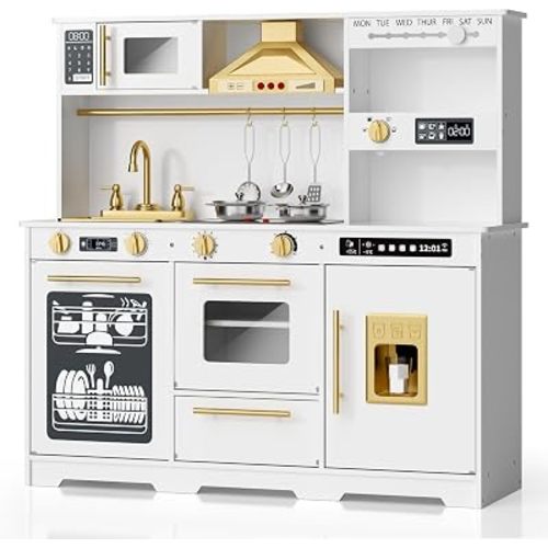 TODEFULL Toddler Play Kitchen, Kids Kitchen Playset, Lights&Sounds, Storage