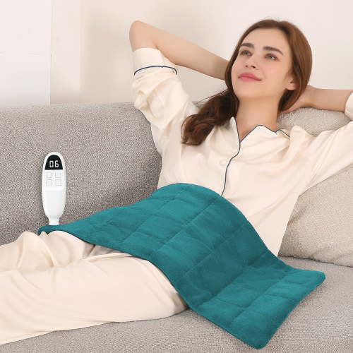 MaxKare Weighted Heating Pad for Back Stress & Cramps Relief, 6 Heating Levels & 3 Time Settings 12"×24" - Light Blue