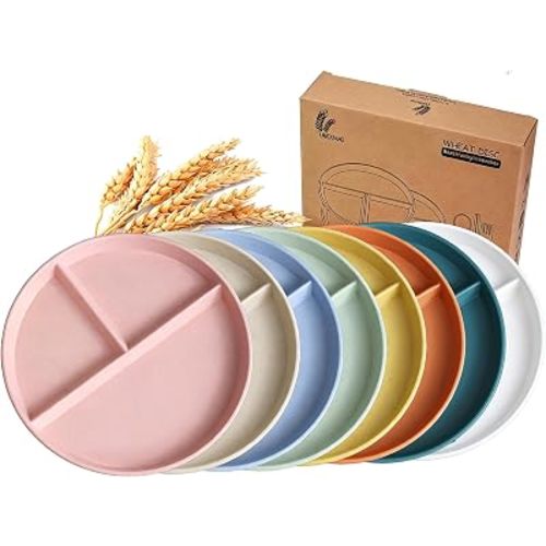 9-Inch Large Multicolor Wheat Straw Divided Plates – Unbreakable 3-Compartment Plates for Portion Control & Healthy Eating Microwave & Dishwasher Safe – Eco-Friendly & Reusable (8)