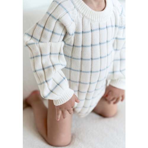 ‘Sky Blue Stripe’ Ribbed Knit Onesie – Oat Co