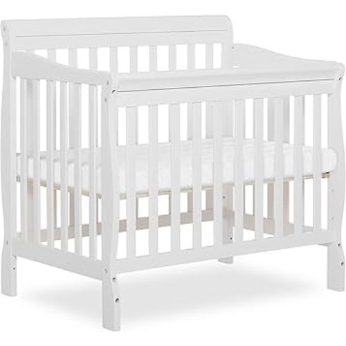Dream On Me Aden 4-in-1 Convertible Mini Baby Crib in White, GreenGuard Gold & JPMA, Sustainable Pinewood, Non-Toxic Finish, 3 Mattress Heights, Converts to Mini Day & Twin-Size Bed