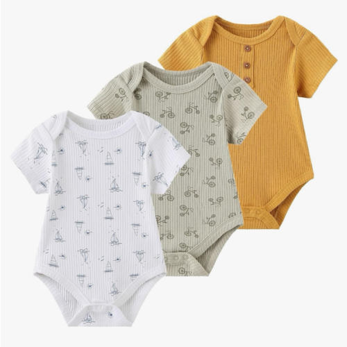 Ruliby Baby Bodysuit Newborn Boy Girl Clothes Soft Rib Short Sleeve Romper