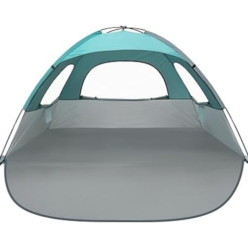 WhiteFang Beach Tent Anti-UV Portable Sun Shade Shelter for 3/4/6/8 Person, Extendable Floor with 3 Ventilating Mesh Windows Plus Carrying Bag, Stakes and Guy Lines