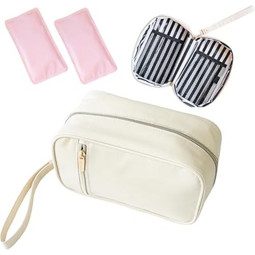 Breast Milk Cooler Travel Bag - Stylish Polyester Breastmilk Storage Bag Holds 6-8 Bags - Waterproof & Portable Breastmilk Cooler Bag w/ Included Ice Packs - Baby Essentials for Moms On-the-Go