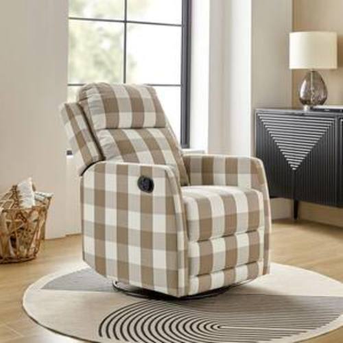 Ana Camel Modern Buffalo Upholstered 360° Swivel Rocker Recliner