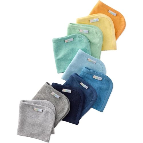River 10-Pack Baby Terry Washcloths 100% Organic Cotton Absorbent for Baby and Toddler Boys & Girls, Sunny Blue Rainbow, One Size