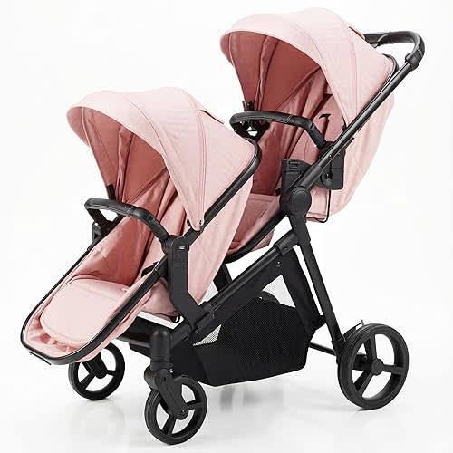 Double Stroller for Twins Infants and Toddlers, Foldable Tandem Seating, Convertible Single to Double, Compact Lightweight, PU Wheels,Design Ages 0-3 Years, Pink