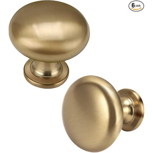 6 Pack Solid Cabinet Knob Warm Gold Kitchen Drawer Knob Champagne Bronze,Euro Style Dresser Knob Antique Brass Furniture Hardware,Diameter:1-1/5 "