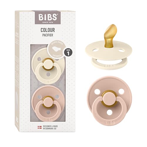 BIBS Pacifiers - Set of 2 | Colour Pacifier with Anatomical Nipple | BPA-Free Natural Rubber | Made in Denmark | Ivory/Blush, 0-6 Months